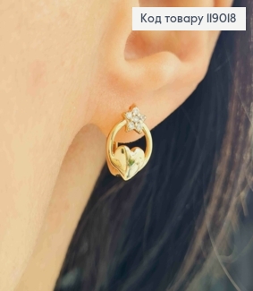 Сережки-кільця  (1,2см) "Серце + квіточка"  (1,2*0,9см) ,Xuping 18K 119018 фото