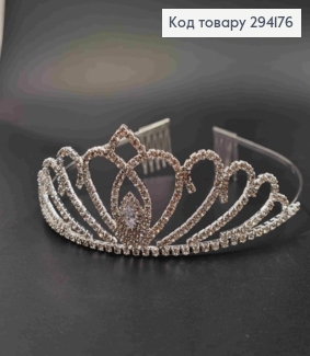Диадема - маленькая Тиара под СЕРЕБРО с Блестящими камешками, высшая точка 4,5см 294176 фото