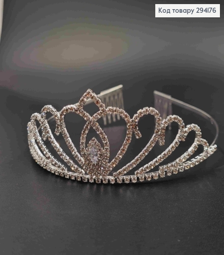 Диадема - маленькая Тиара под СЕРЕБРО с Блестящими камешками, высшая точка 4,5см 294176 фото 1