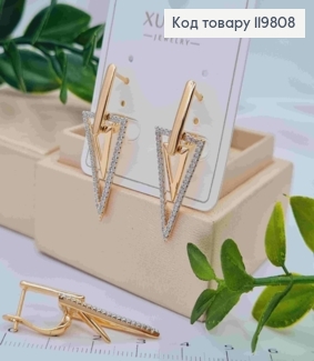 Серьги с подвеской "Треугольники" с Блестящими камешками, 3,4см, английская застежка, XUPING 18K 119808 фото