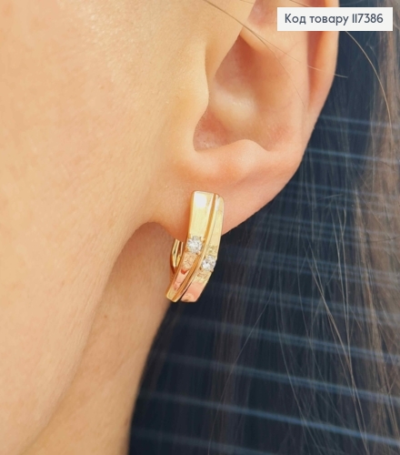 Серьги Прямоугольная пластина с двумя камешками, 1,7*0,6см, англ застежка, XUPING 18K 117386 фото 2