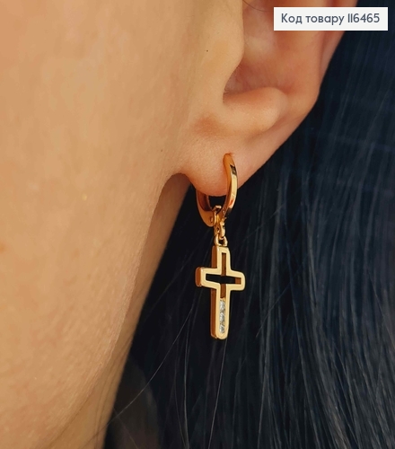 Серьги кольца 1см, с подвеской Крестиками с тремя камешками, 1,5см, Xuping 18K 116465 фото 3