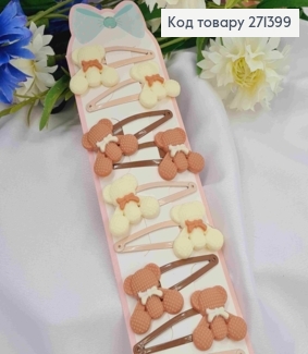 Набір  дитячих заколок (20шт) ВЕДМЕЖАТКА, розмір 3*3см, заколка тік-так 5см, БЕЖЕВИХ кольорів 271399 фото