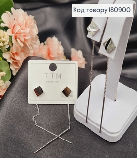 Сережки родовані гвіздки Ромб з ланцюжком, 7,5см, Xuping 180900 фото