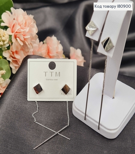 Сережки родовані гвіздки Ромб з ланцюжком, 7,5см, Xuping 180900 фото 1