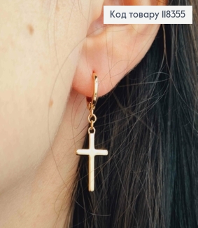 Сережки кільця (1,1см) з підвісними Хрестиками (1,9см), Xuping 18К 118355 фото