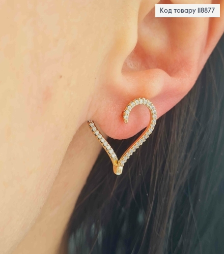 Сережки "СЕРЦЕ" прикрашені Блискучими камінцями, 1,8см, англійська застібка,  Xuping 18К 118877 фото 2