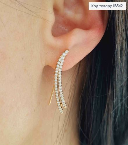 Сережки гачки, "Політ Комети" з Блискучими камінцями, довж. 2,7см, Xuping 18К 118542 фото 3