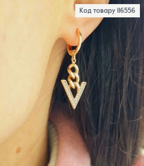 Серьги кольца 1см, с подвесками стрелочками на цепочке, в камешках, 2см, Xuping 18K 116556 фото