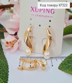 Серьги с Жемчужиной на полумесяце, дл. 2,6см, англ застежка, Xuping 18К 117322 фото
