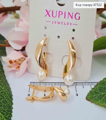 Серьги с Жемчужиной на полумесяце, дл. 2,6см, англ застежка, Xuping 18К 117322 фото 1