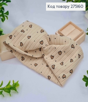 Повязка чалма детская, Бежевого цвета с принтом "Сердце", диаметр 36*9см, ручная работа, Украина. 275160 фото