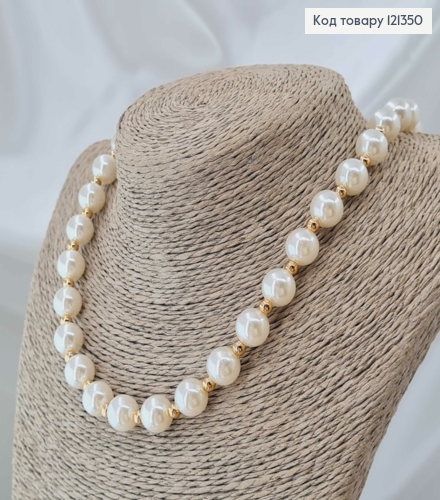 Ожерелье с Жемчужинами 7мм. и золотистыми бусинами, 45+5см, Xuping 18К 121350 фото 1
