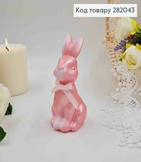 Пасхальная фигура ЗАЯЦ, РОЗОВОГО цвета, с бантиком, 12*6,5см 282043 фото