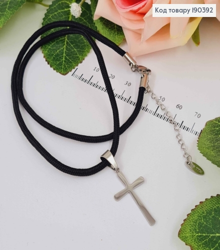 Шнурок черный, с подвеской Крестиком, 45+5см, Xuping 18K 190392 фото 1