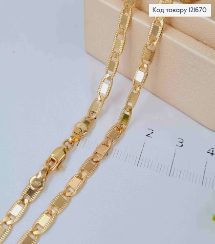 Цепочка плетения ОВАЛЬНЫМИ пластинками с тиснением по краям, ширина 4мм, длина 45см, Xuping 18K 121670 фото 1
