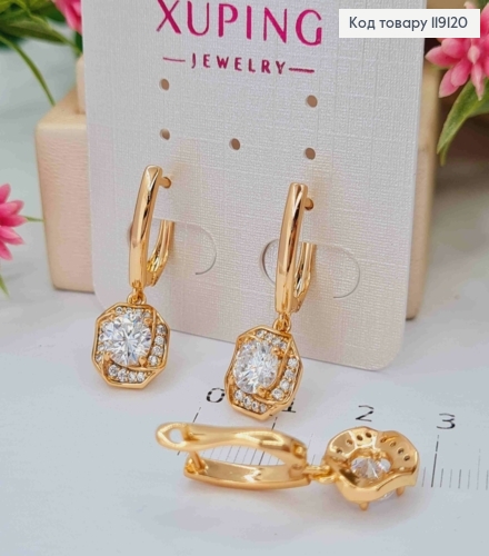 Серьги с подвижной подвеской с блестящими камешками, 1,6+1см, английская застежка, XUPING 18K 119120 фото 3