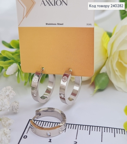 Серёжки кольца КАРТЬЕ2 см "Средневековые" с камнями, цвет серебряный, Stainless Steel 240282 фото 1