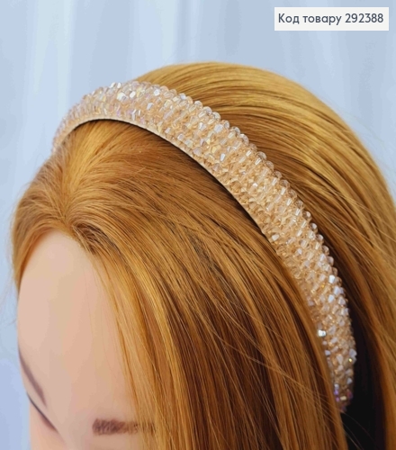 Обруч пластик, ПУДРОВОГО цвета, плетеный Стеклярус, ширина 2см 292388 фото 1