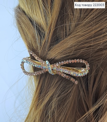 Заколка автомат металл бантик с камнями 7 см 222003 фото 2