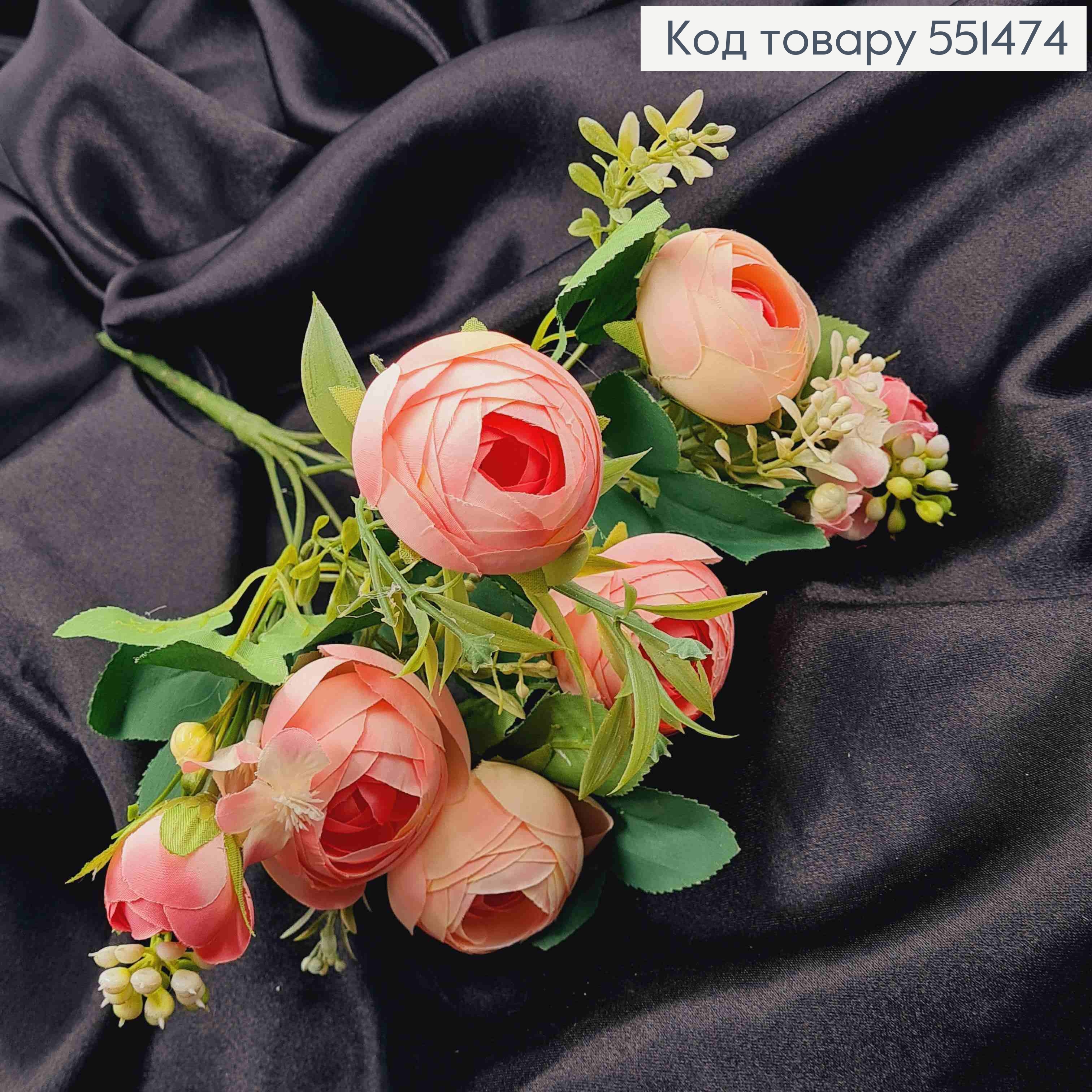 Искусственная композиция Пионовидные Розы, РОЗОВОГО цвета, 7 веточек на металлическом стержне, высота 34см. 551474 фото 2