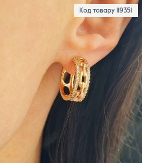 Серьги кольца, Цепочка украшена камнями в два ряда, ширина 6,5мм, диаметр 1,8см, Xuping 18K 119351 фото