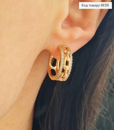 Серьги кольца, Цепочка украшена камнями в два ряда, ширина 6,5мм, диаметр 1,8см, Xuping 18K 119351 фото 1