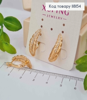 Серьги "Перья Феникса" украшены камнями, 2 см, англ застежка, XUPING 18K 118154 фото