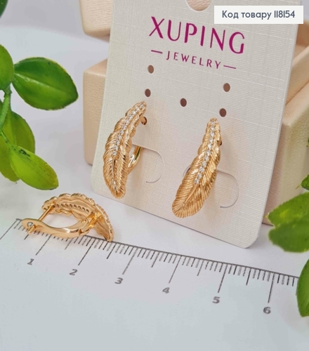 Серьги "Перья Феникса" украшены камнями, 2 см, англ застежка, XUPING 18K 118154 фото 1
