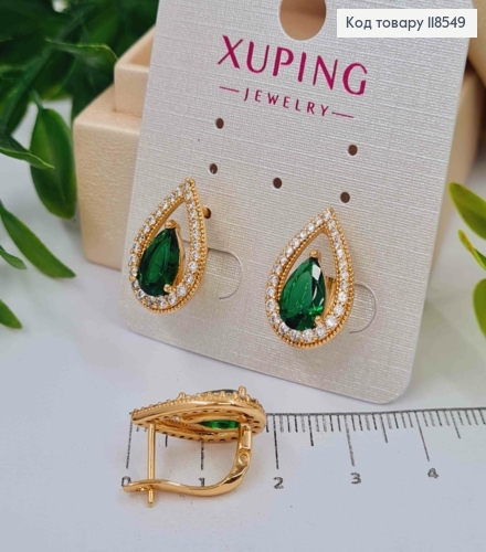 Серьги "Хюррем" украшены Зеленым камнем в оправе из камней, 1,7см, англ. застежка, Xuping 18К 118549 фото 2