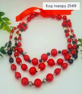 Намисто дерев'яне, в етнічному стилі, ЧЕРВОНО-ЧОРНОГО кольору, на зав'язках, 70см, ручна робота 25419 фото
