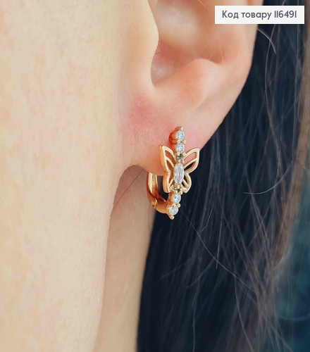 Серьги с линией камней и Бабочкой 1,5см, англ. зам. Xuping 18K 116491 фото 2