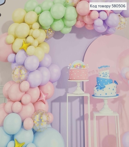 Набор воздушных шаров "Фотозона"ЯРКО-ЗЕФИРНЫЕ",94шт(18",12",10",5"+фольгированные4шт)+3ленты 580506 фото 2