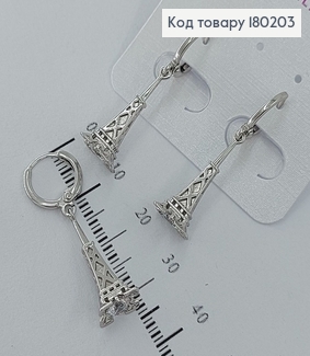 Серьги   кільця Эйфелева башня с камнями   родированное медицинское золото  Xuping 180203 фото