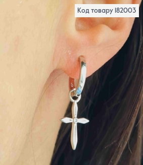 Сережки родовані кільця з підвіскою "Хрестик" з Блискучим каменем, діаметр 1,6+1,9см, Xuping 182003 фото