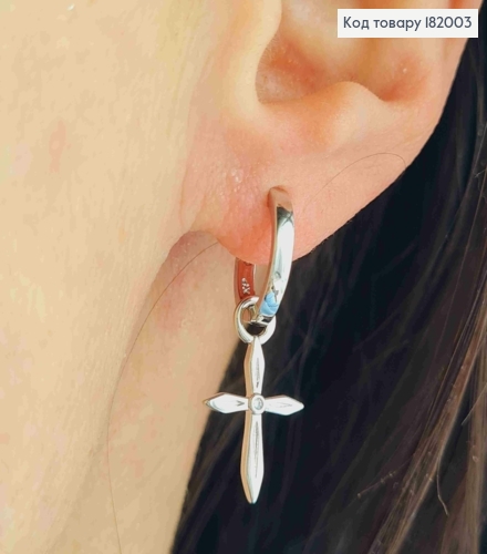 Серьги кольца с подвеской "Крестик" с Блестящим камнем, диаметр 1,6+1,9см, Xuping 182003 фото 1