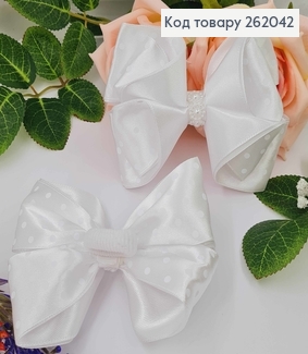 Резинка, Бант в горошок та білими декорованими бусинками посередині, розмір 10*8см  262042 фото