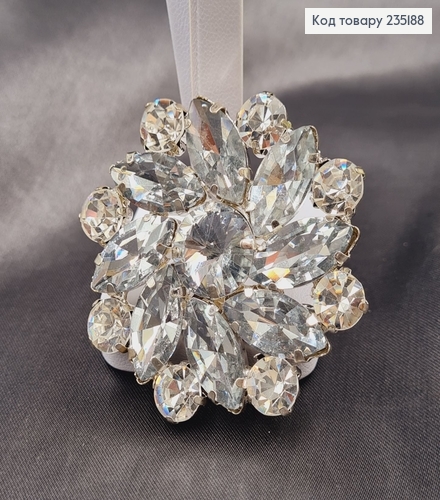 Брошка метал Цветок серебро с камушками 5,5х5,5см 235188 фото 1