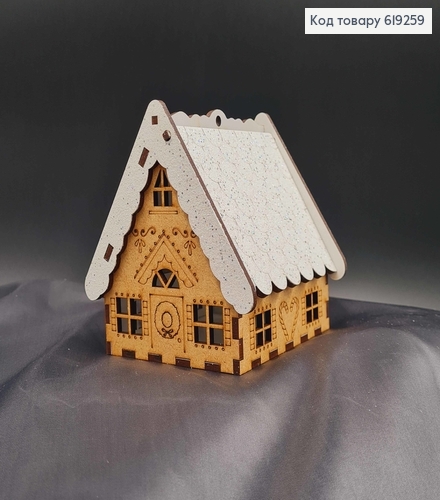 Дом деревянный с узором, крыша в блестках и открывается, 9,5*10см, Украина. 619259 фото 1