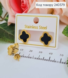 Серьги гвоздики с черной эмалькой, "Van Cleef", 1,3см, сталь Stainless Steel 240379 фото