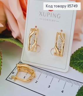 Серьги, Пластинки 1,5см, с резьбой и камешками, англ. зам. Xuping 18K 115749 фото