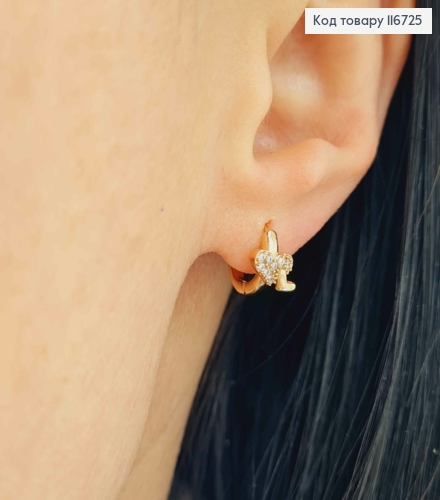 Сережки кільця 1см, "Два сердечка" з камінцями, Xuping 18К 116725 фото 1