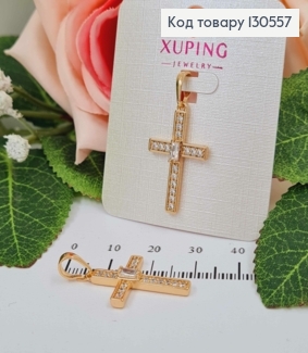 Крестик прямоугольным камнем по центру, 2,5*1,5см, Xuping 18K 130557 фото