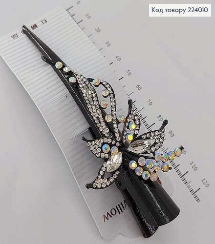 Заколка стрела металл черный цветочек с перламутровыми камнями 13,5 см 224010 фото 2
