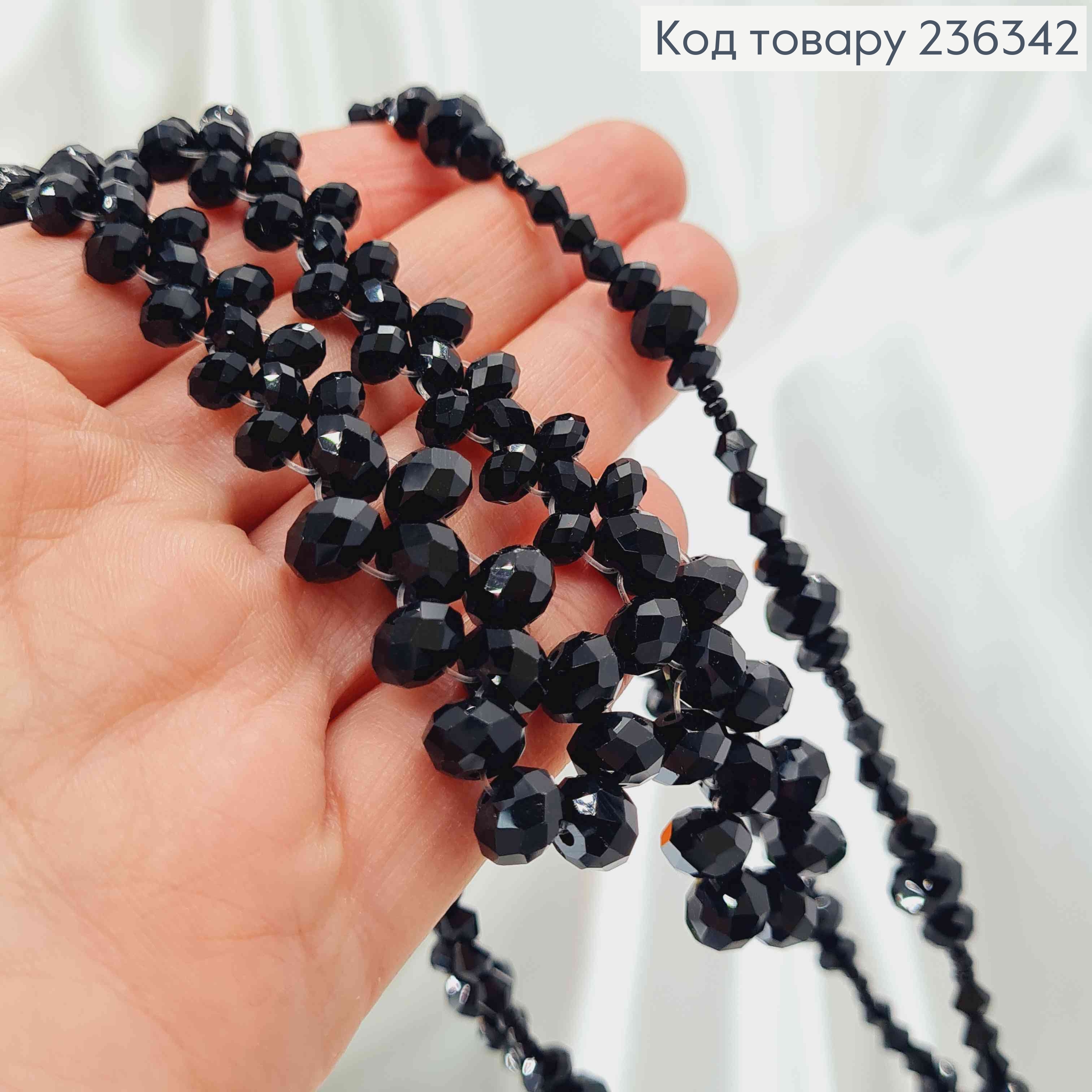 Бижутерия на шею с черным стеклярусом разного размера, плетеная, дл. 50см 236342 фото 2