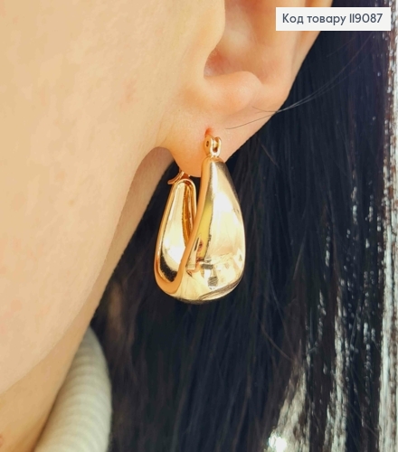 Серьги Овальные расширены вниз, ширина 1,1, длина 2,7см, Xuping 18K 119087 фото 1