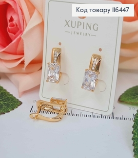Серьги пластинки, с квадратным камешком, 1,5см, англ. зам. Xuping 18К 116447 фото