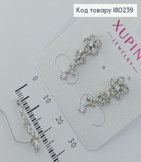 Серьги каффы  цветок с камушками родированые медзолото Xuping  180239 фото