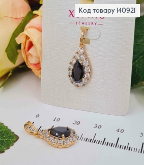 Кулон с черным камешком в форме капельки, 1,5*1см Xuping 18K 140921 фото