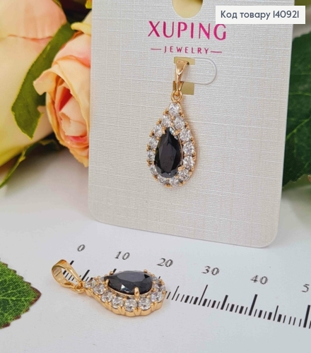 Кулон с черным камешком в форме капельки, 1,5*1см Xuping 18K 140921 фото 1